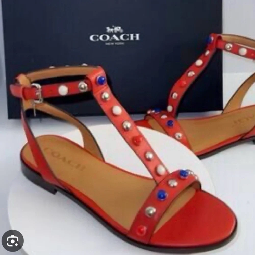 Coach Sadie Semi Matte Calf Deep Coral Sandal 6.5